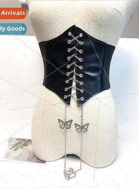 new girdle women extra-wide court waistband tie bow chain em