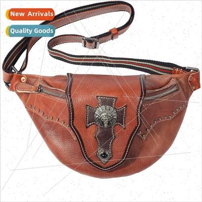 Men Chest Bag Biker Crossbody Bag Cowhide Crossbody Bag Amei