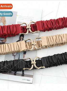 2022 fall winter new dress elastic wide belt female simple h