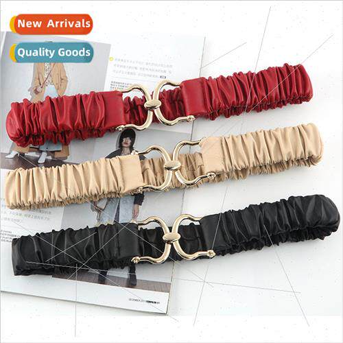 2022 fall winter new dress elastic wide belt female simple h