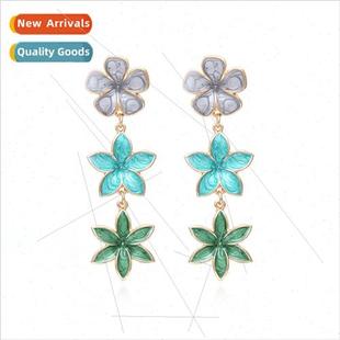 drop flower metal long ear colorful oil fashion New earrings