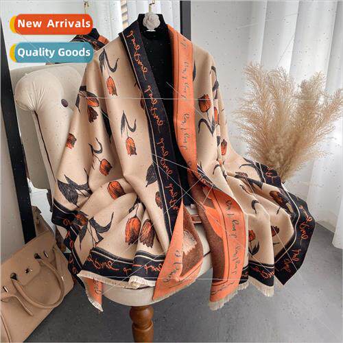2022 new tulip floral scarf female faux cashmere fall winter