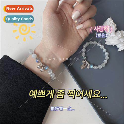 Moonstone Cat Eye lver Plated Bell Bracelet Women Girlfriend