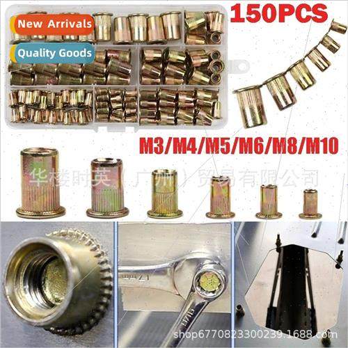 150PCS Flat Head Vertical Rivet Nuts Boxed Color Plated Zinc