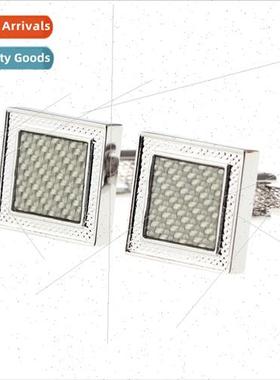 Square Whe Carbon Fiber Cufflinks Men Shirt French Cuff Casu