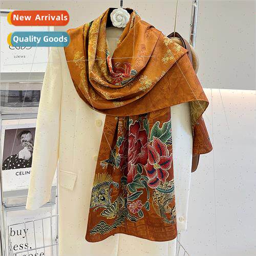 2023 Women new chambray flower o double-sided silk scarf sha