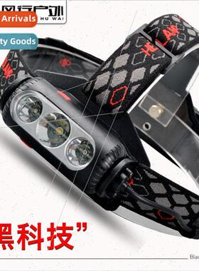 New double-sided LED T6 + COB + red light green light headla