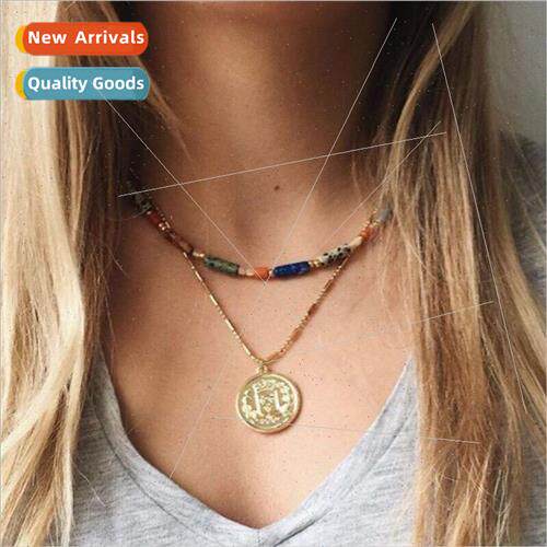Mix match French vintage beaded gold necklace female summer
