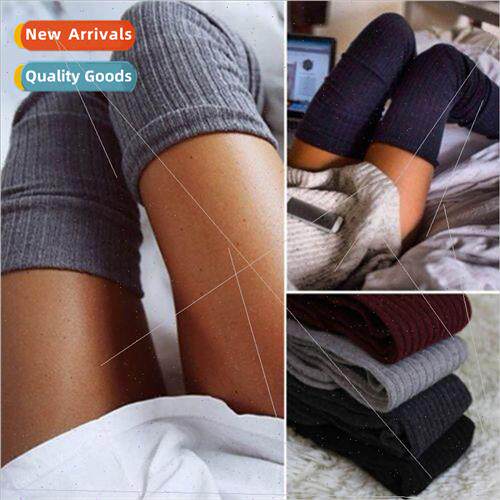 Europe autumn and winter solid color knted long knee-high st