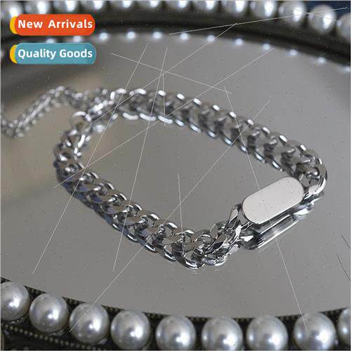 Hip Hop Punk Cuban Bracelet Men Oval Glossy Engravable Chunk