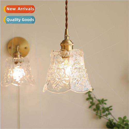 Vintage simple brass glass wall lamp pure copper art glass r