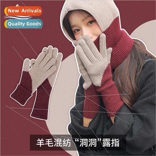 ins fall winter Korean wool knted gloves female winter cycli