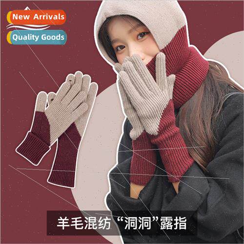 ins fall winter Korean wool knted gloves female winter cycli
