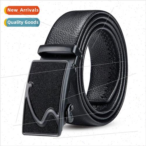 Full Star Men Belt Double Wrapped Black Automatic Buckle Mid