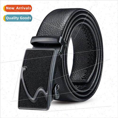 Full Star Men Belt Double Wrapped Black Automatic Buckle Mid