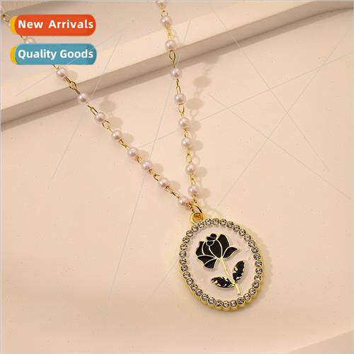 Fashion mple High Feeling Wind Temperament Black Rose Oval P