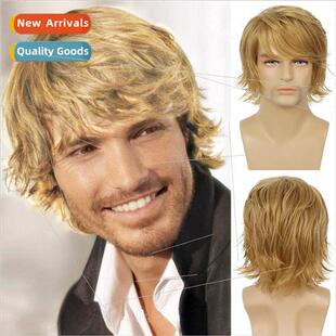 New wig Europe men head covering blonde oblique bangs flip s