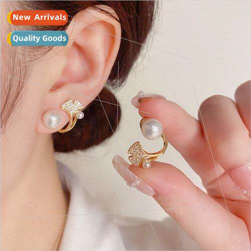 s925 silver needle pearl two wear back hanging ginkgo biloba