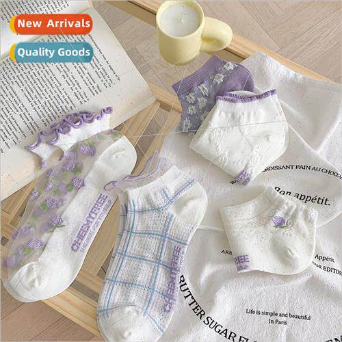 Wooden ear edge floral socks thin Japanese spring summer new
