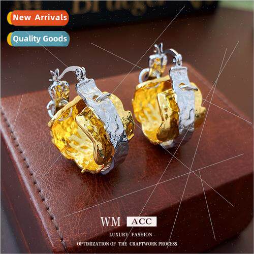 Pleated metal circle double layer earrings Europe earrings h