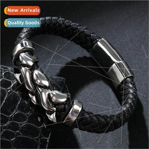 Men Hip Hop Leather Punk Bracelet Magnetic Clasp Bracelet
