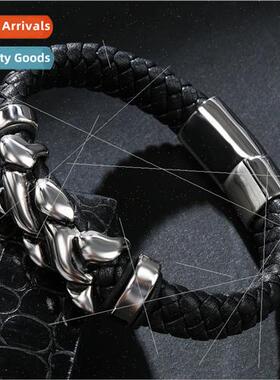 Men Hip Hop Leather Punk Bracelet Magnetic Clasp Bracelet
