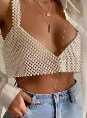 MW3135 Europe vest nightclub sexy pearl splicing combination