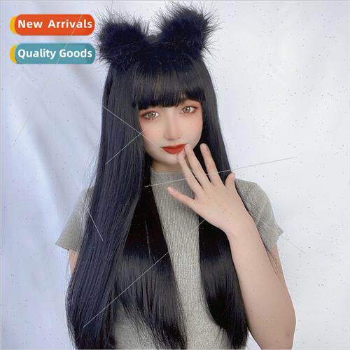 Wig female black air bangs long high temperature silk temper