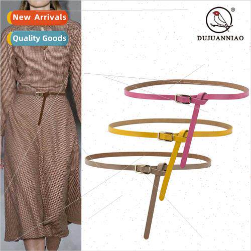 Women leather Korean wild simple thin belt knot small day wo
