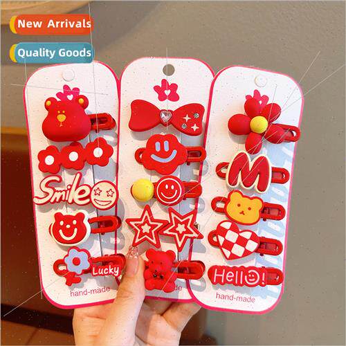Children big red New Year festive hair clips flowers bow sid