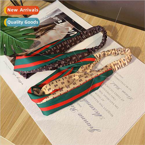 Korea new cross elastic hair band red green stripes hair ban