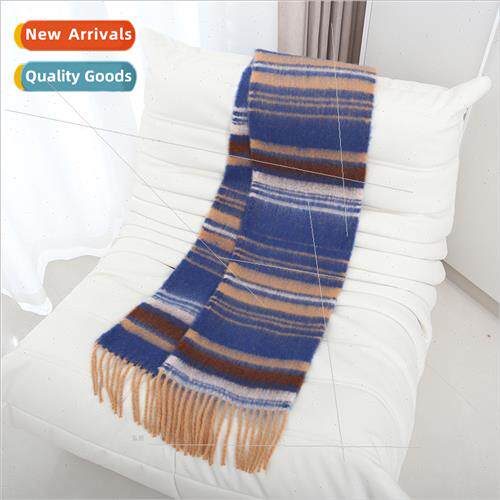 Korean  new striped rainbow colorful scarf men women in autu