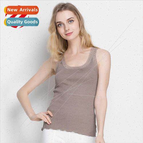 Women lk Cotton Ribbed Seamless Tank Top Lace Lace Bottom Sh - 实物图