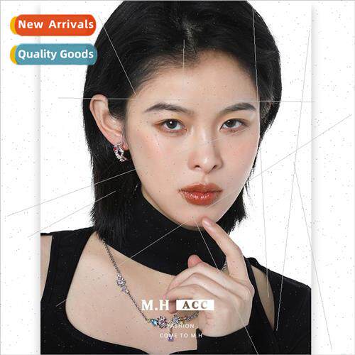 Colorful zirconia hollowed out earrings delicate sweet cool
