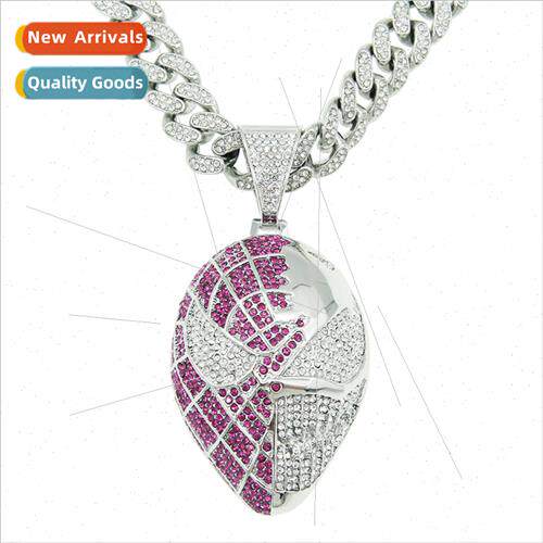 Europe hip-hop full diamond mask pendant Cuban chain necklac