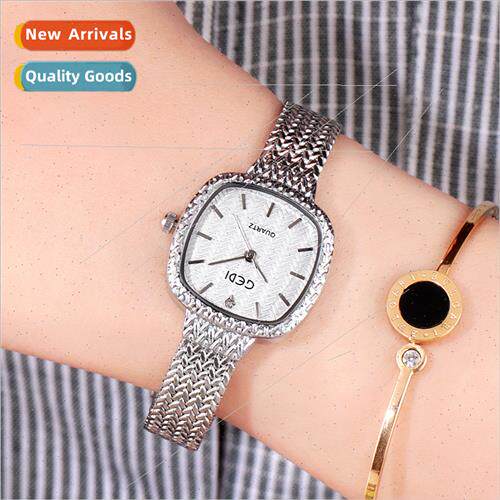 Compact square women watch wheat wheat stainless steel mesh