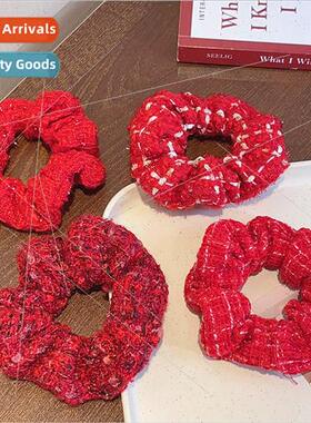 Lady big red tweed sausage hair bhigh elastic high ponytail