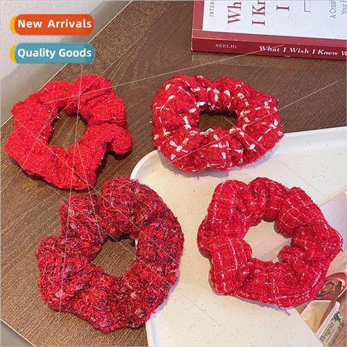 Lady big red tweed sausage hair bhigh elastic high ponytail