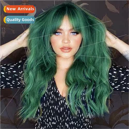 New wig Europe ladies chemical fiber head covering green med