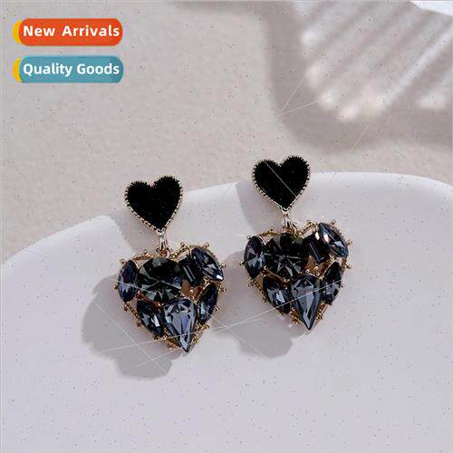 925 silver rhinestone peach heart earrings short wh diamond