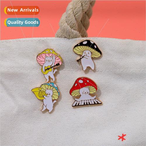 Cute cartoon animal mushroom cat brooch playing violin playi