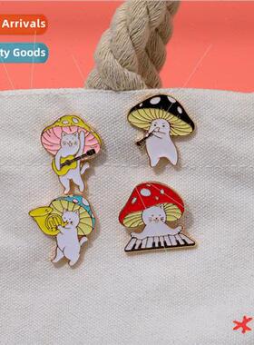Cute cartoon animal mushroom cat brooch playing violin playi