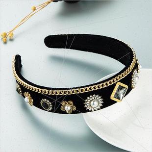 Baroque Velvet Chain Hair Headband Europe Vintage Pear Bands
