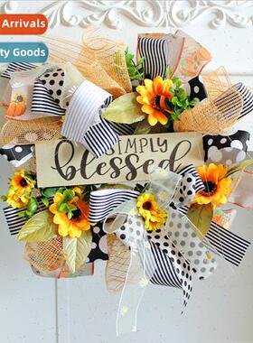 New Bee Festival Wreath Sunflower Wreath Door Hanging Wooden