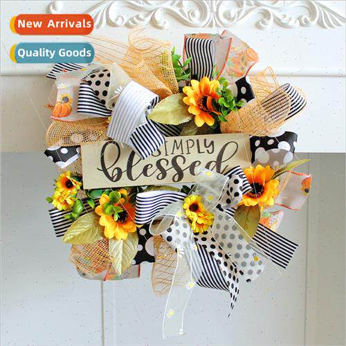 New Bee Festival Wreath Sunflower Wreath Door Hanging Wooden