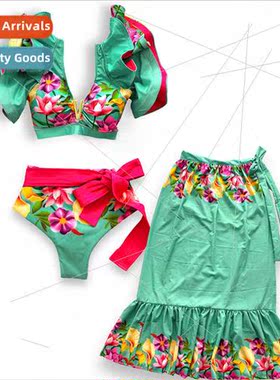 Printed Spl Swimsu Women 2023 New Bikini Half Skirt Three Pi