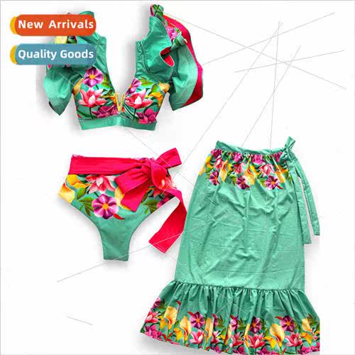 Printed Spl Swimsu Women 2023 New Bikini Half Skirt Three Pi
