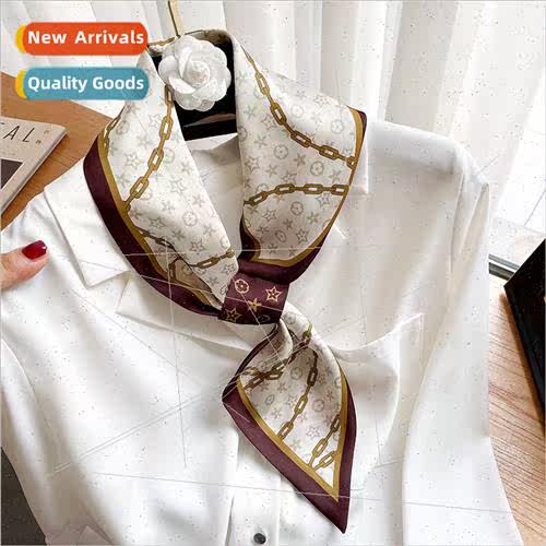 Korean  new chain double-sided printed small silk scarf 2021