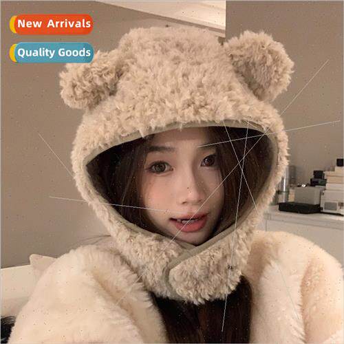 Cute plush bear ears hat female fall winter warm ear protect