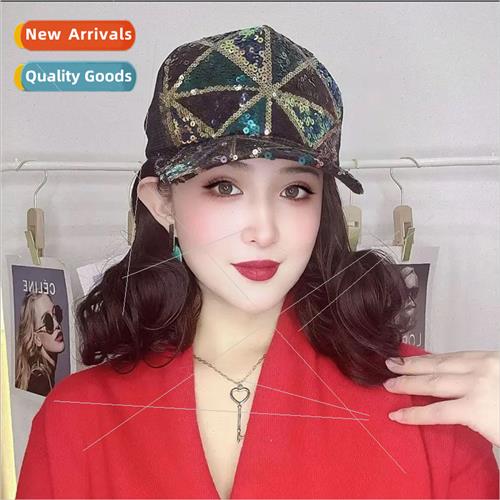 Hat hair oceanic sequins one-piece wig versatile baseball ca